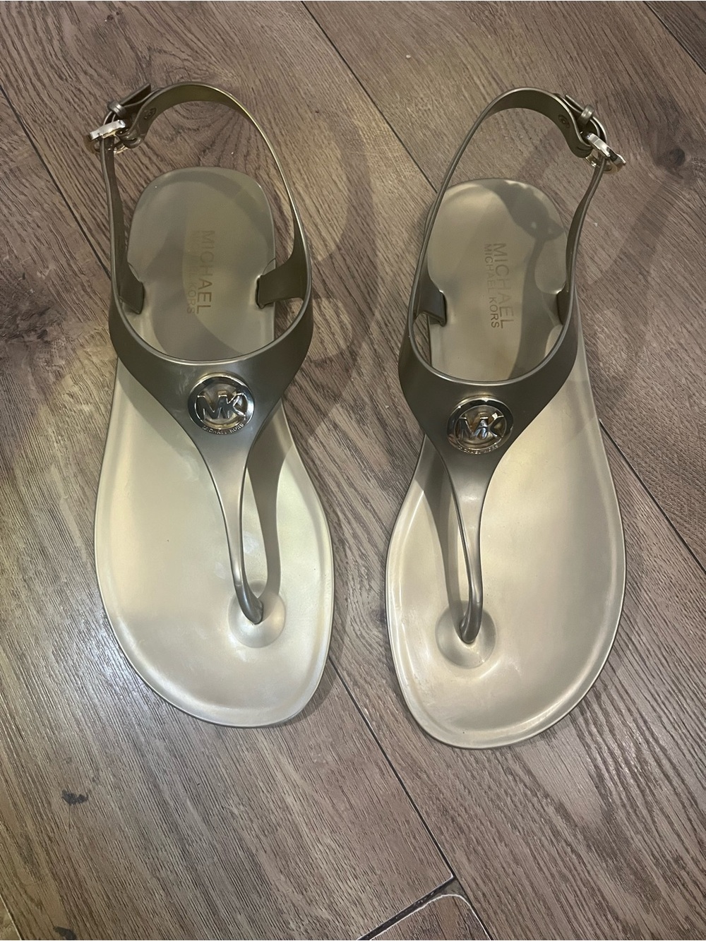 Michael Kors Metallic Gold Jelly Logo Slingback Sandals